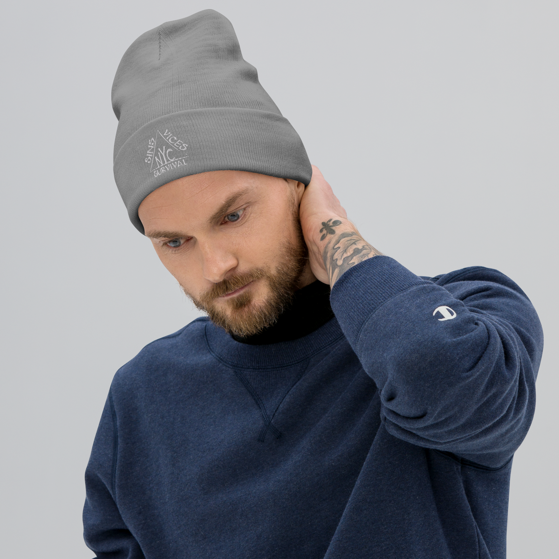 SNV Embroidered Beanie Gray Front