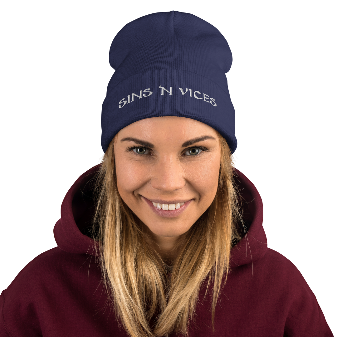 knit beanie navy front