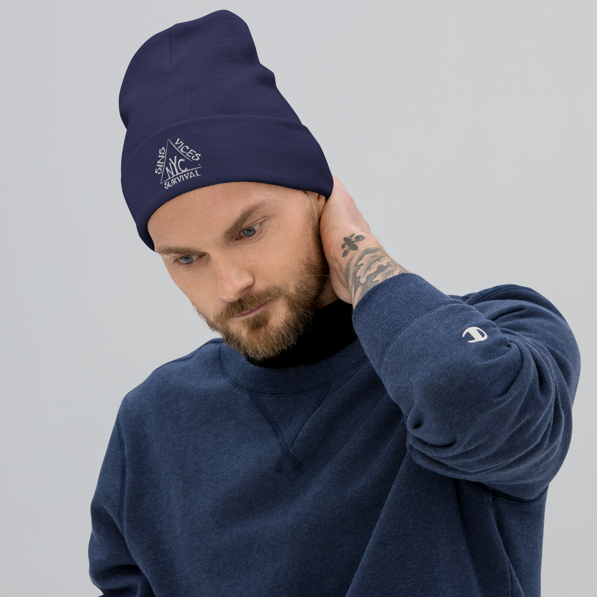 SNV Embroidered Beanie Navy Front