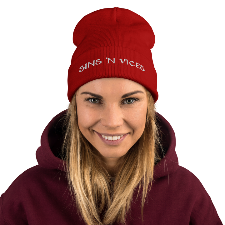 knit beanie red front